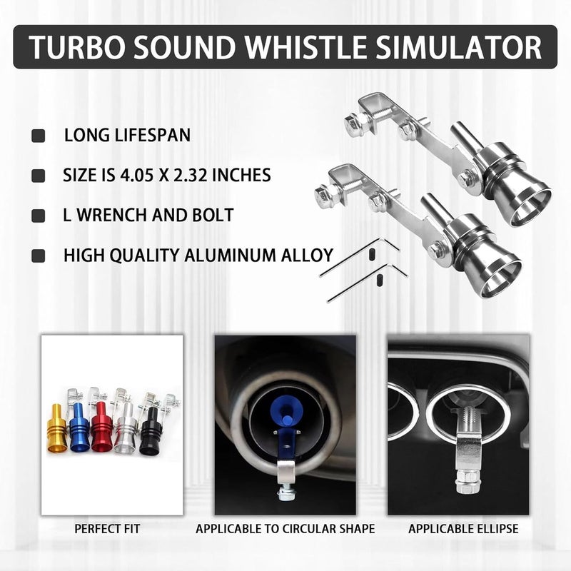 Hirificing 2PCS Exhaust Turbo Whistle, Loud Turbo Sound Booster Exhaust Muffler Pipe Aluminum Alloy Whistle,Car Roar Maker Turbo Sound Enhancer Whistle Simulator(XL-Silver) - Image 3